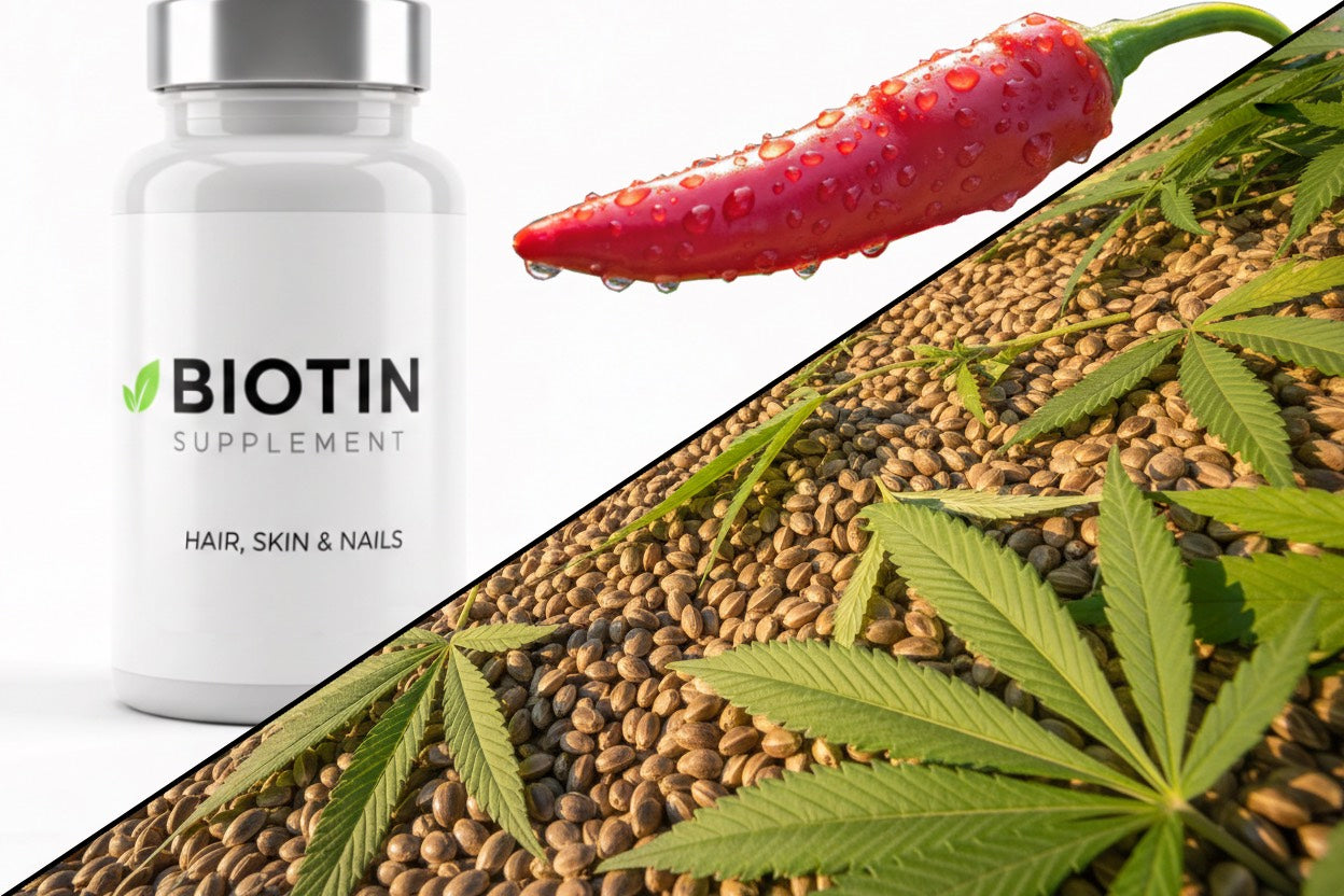 Biotin, capsicum oil, hemp seed oil